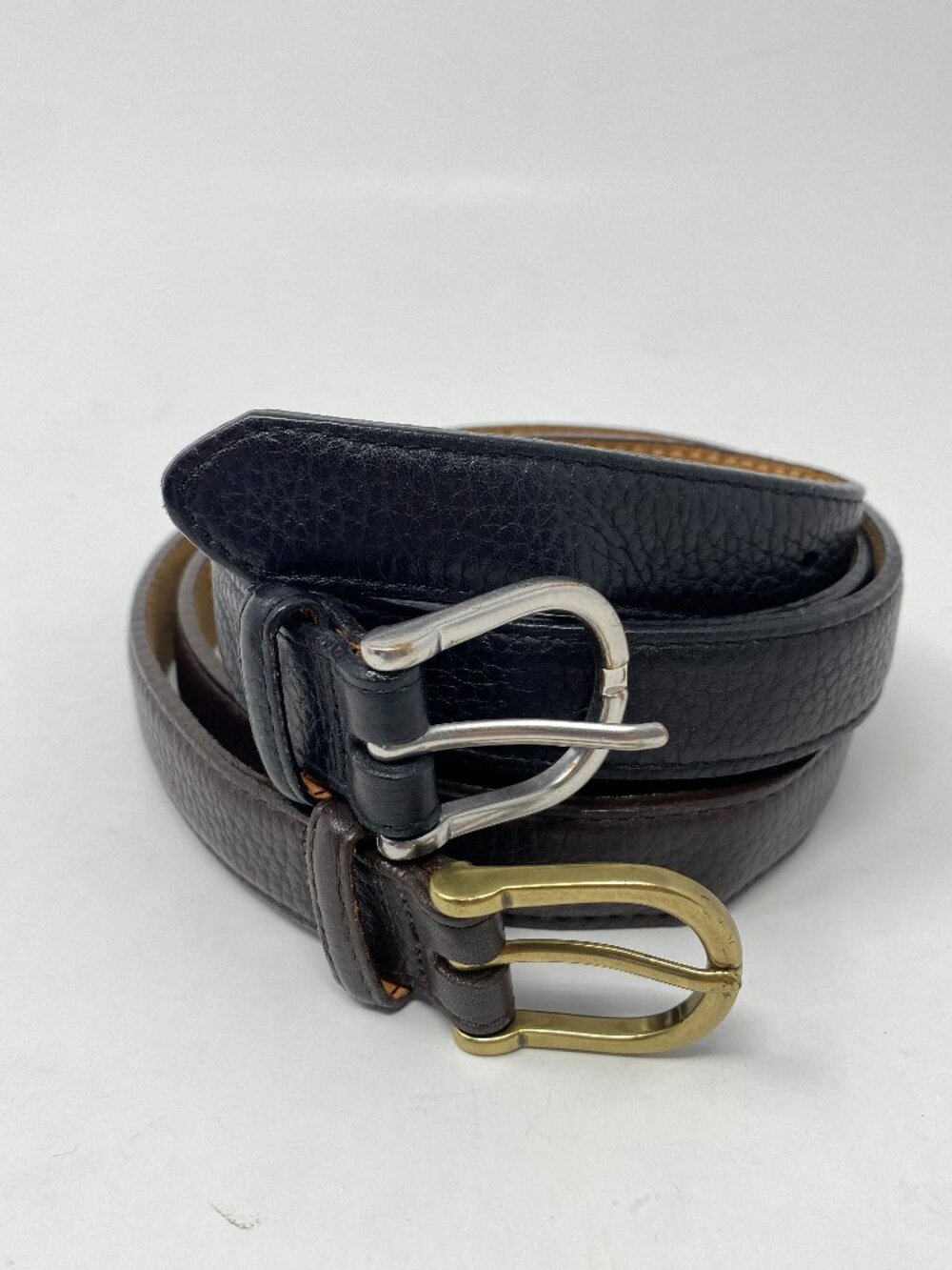 Vintage LL Bean Leather Belt Lot of 2 Womens Medium Black Brown Made in USA